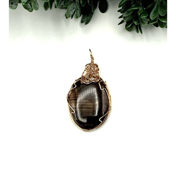 Handcrafted Wire-Wrapped Smoky Quartz Pendant With Intricate Gold Wire Design - Picture 4 of 7